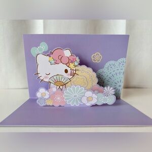 Hello Kitty Kimono Floral Japanese Fan Blank Pop Up Blank Greeting Card NWT